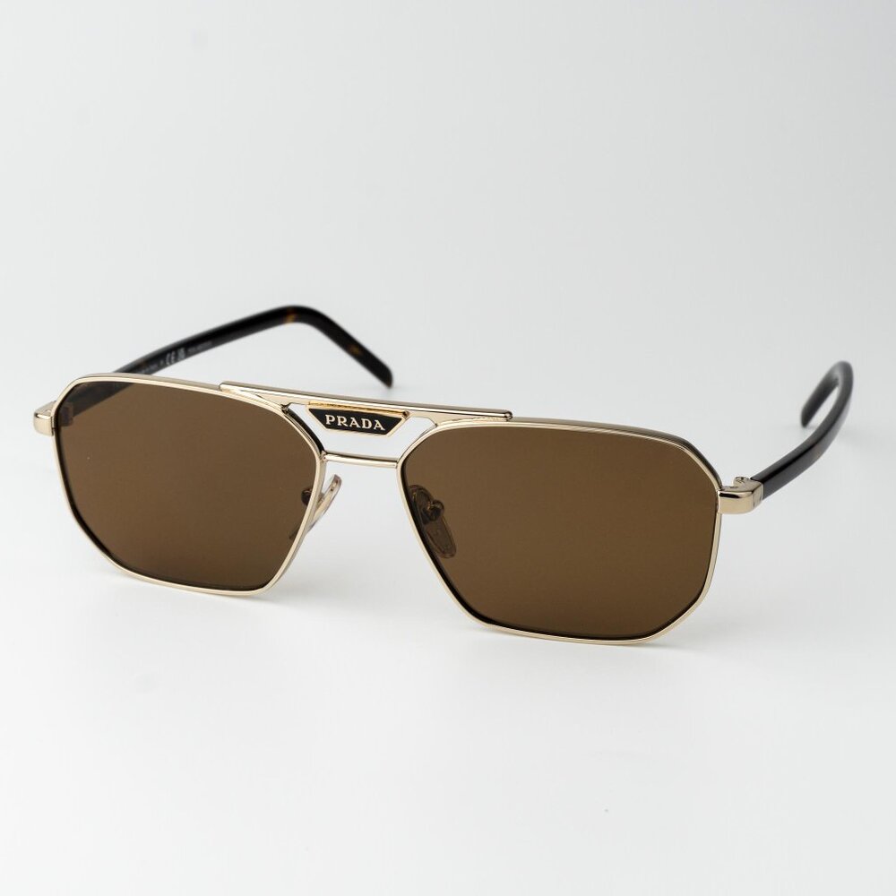 Prada Men Sunglasses Gold Brown Polarized Pilot Men PR58YS ZVN5Y1 BRAND NEW - Picture 3 of 12